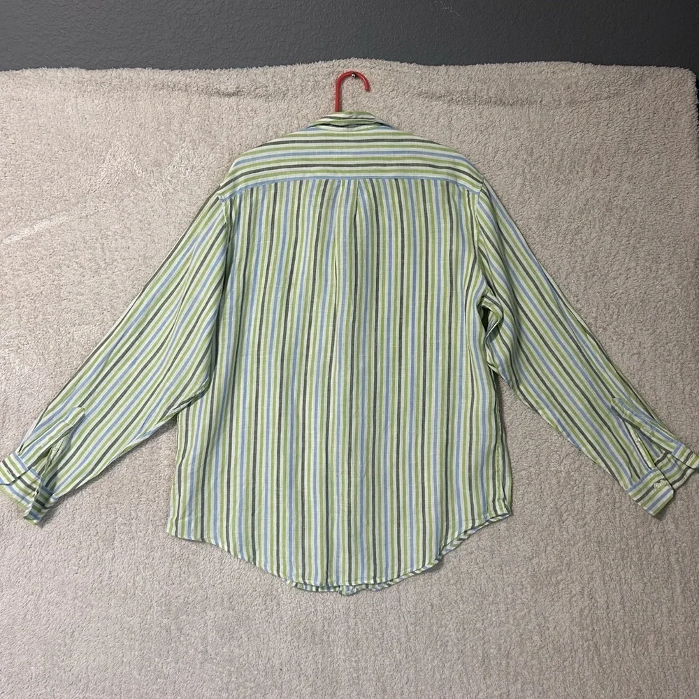 Banana Republic Green Striped Casual Button Down Shirt linen
